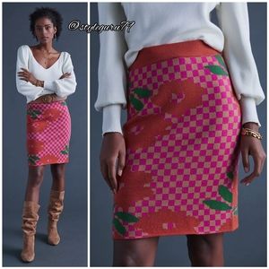 Anthropologie Pink and Orange Checkered Skirt